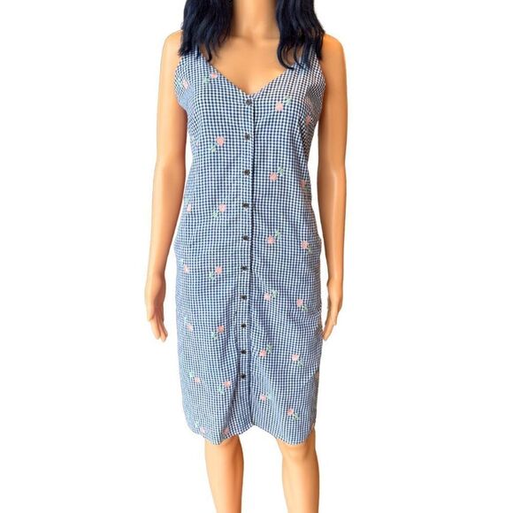Everly Anthropologie Gingham Embroidered Floral Dress - Picture 1 of 7